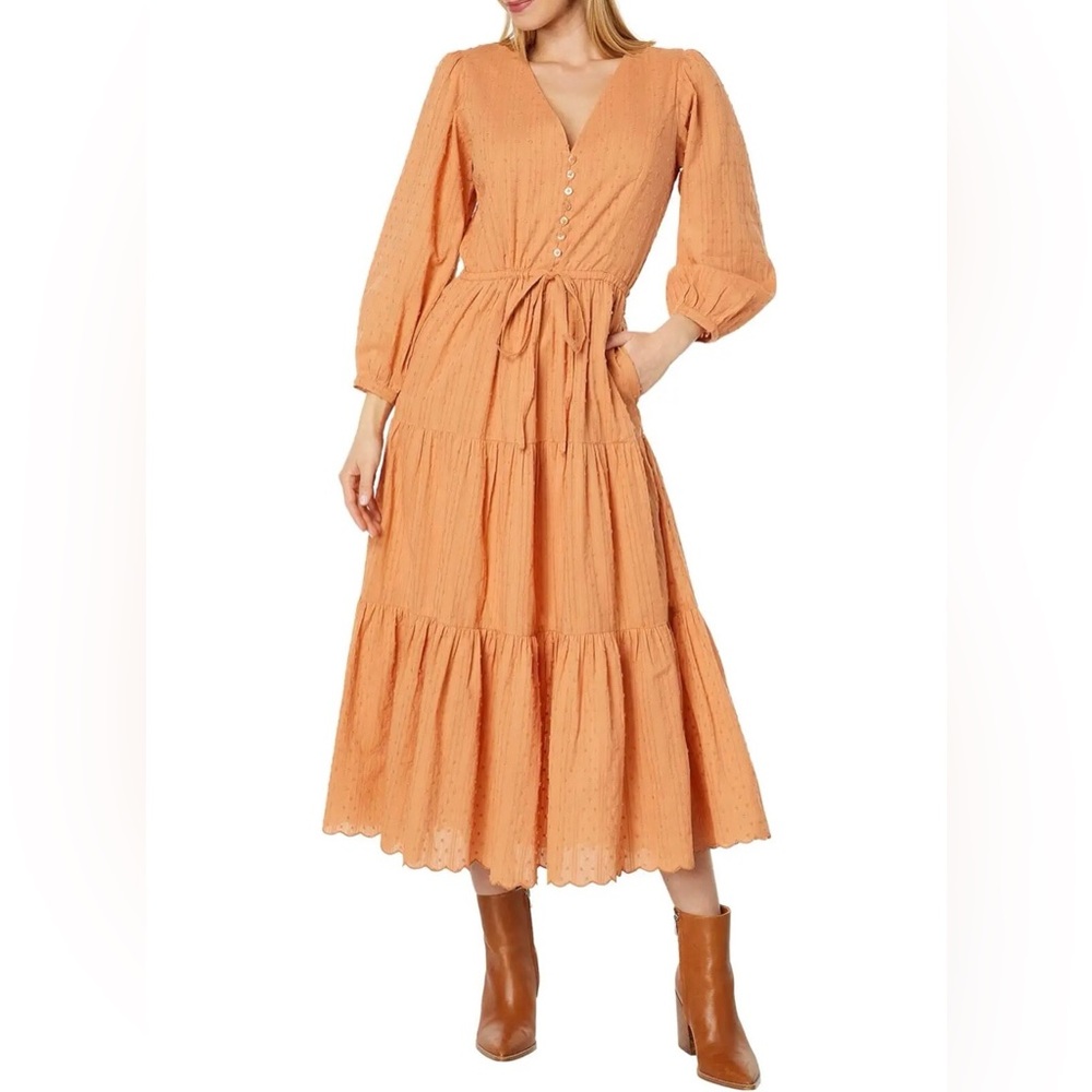 Joie Toby Tiered Swiss Dot Cottage Boho Midi Dress in Sandstorm Size 10